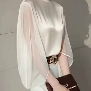 TEMU SQ25032114 방향성 스프링 여름 신상 우아한 하이넥 패셔너블 긴팔 한국 스타일 캐주얼 여성 탑