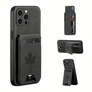 TEMU 럭셔리 PU 가죽 지갑형 휴대폰 케이스 아이폰 16E 16프로맥스 15프로 14플러스 13프로 12 11 XS맥스 XR X/XS용, 카드 홀더 및 스탠드, 단풍잎 디자인