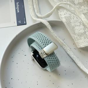 TEMU Apple Watch 49mm, 46mm, 45mm, 44mm, 42mm, 41mm, 40mm, 38mm 호환 니트 메쉬 마그네틱 버클 나일론 직조 마그네틱 시계 밴드, 남녀 공용 통기성 니트 나일론 마그네틱 스트랩