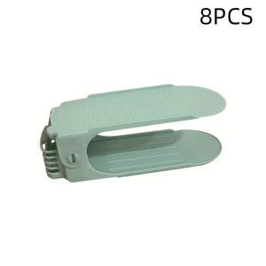 TEMU 10인 가족이 사용 가능한 신발장, 8개 조절 가능한 플라스틱 신발장 - 현관, 복도, 거실에 적합한 공간 절약형 정리대 - 조립이 쉬움, 변색 방지, 흰색에 파란색 악센트, 현대적인 신발 보관 솔루션, 내구성 있는 플라스틱 선반, 신발 보관 정리대, 신발 정리대, 신발 정리 선반