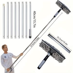 TEMU 고층 창문 청소 도구, 강력 흡수 샤넬 천 커버 2-in-1 세척기 및 스퀴지 포함, 8pcs 스테인리스 핸들 세트, 믿을 수 있는 청소 보조 도우미
