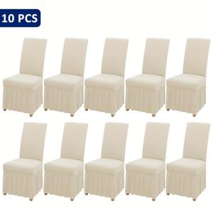 TEMU 솔리드 컬러 리본 스커트 탄성 의자 커버 (4/6/8/10개입), 다양한 색상 선택 가능, 식당 및 거실 홈 데코에 적합, 간편한 설치 (의자 미포함)