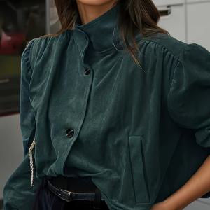 TEMU 2025 신상 유럽&미국 스타일 심플 루즈핏 패션 멀티스탠드칼라 숏 재킷 여성용