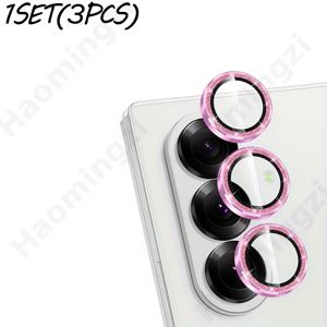 TEMU 삼성 갤럭시 Z 폴드 5/6/7용 강화 유리 카메라 렌즈 보호 필름 1세트(3개입). 9H 경도, 파손 방지. 간편한 설치. 쉽게 넘어짐 방지. 글리터 핑크