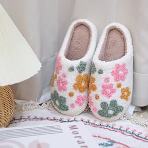 TEMU 편안한 3색 패턴 자수 플러시 슬리퍼, 가정용, 남녀 공용, 가을/겨울 커플에게 적합, 따뜻하고 부드럽고 두꺼운 TPR 밑창, 여성 신발
