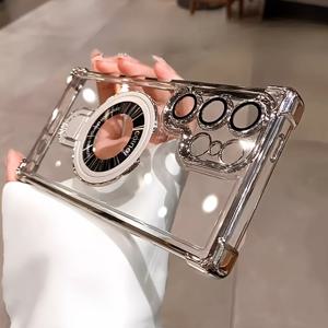 TEMU 폰 케이스: 사방 충격 방지 자석 마운트. 삼성 갤럭시 S26, S25, S24, S23, S22, S21, S20, A56, A55, A54 시리즈 호환. 충격 방지 전기도금 투명 무선 충전 폰 케이스, 내장 렌즈 보호기