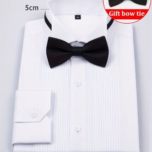 TEMU 남성용 윙팁 턱시도 셔츠 (프리타이 보우타이 & 프렌치 커프 포함) - 웨딩 수트 셔츠, 무료 보우타이 증정, 프롬, 갈라, 포토 촬영을 위한 우아한 신랑 의상 - 사계절 정장 셔츠 (싱글 브레스티드 버튼업)