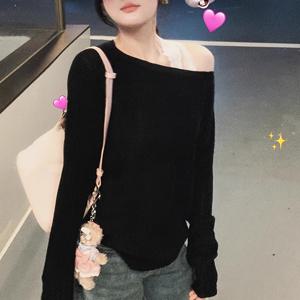 TEMU 여성용 블랙 루즈핏 오프숄더 원숄더 넥라인 긴팔 티셔츠 베이스 레이어 탑