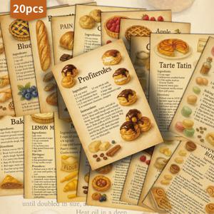 TEMU 20팩 ASSTSS 빈티지 레시피 엽서 북렛 스타일 - 4x6 인치 레트로 프렌치 페이스트리 요리책 (마카롱, 크루아상 & 마들렌 가이드 포함), 수집용 주방 장식, 베이커 & 역사학자를 위한 스크랩북 카드
