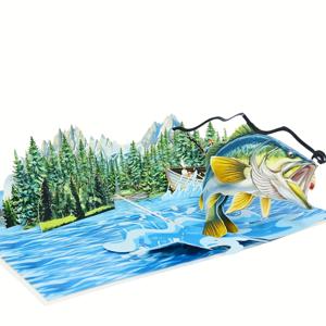 TEMU 1개 3D 팝업 낚시 카드 - 아빠를 위한 3D 점핑 피쉬 & 호수 풍경, 리얼리스틱 훅 & 라인, 인터랙티브 생일/아버지의 날/은퇴 카드, 할아버지, 형제, 친구, 남자친구를 위한 팝업 인사말 북 (낚시꾼을 위한 종이 선물) 크리스마스, 새해, 발렌타인데이, 파티 이벤트용