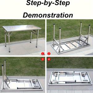 TEMU 신형 올인원 스테인리스 스틸 휴대용 테이블, 흔들림 없는 강화 설계, 캠핑, 이동식 가판대, 주방 작업에 적합