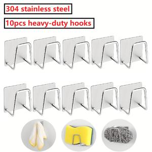 TEMU 10개 스테인리스 스틸 스펀지 랙: 주방 & 욕실 수납 (식기류 배수, 도마/뚜껑 정리); 벽걸이형 후크 포함, 드릴 불필요 (주방, 욕실, 거실 적합), 다기능 수건 & 옷 클립 포함