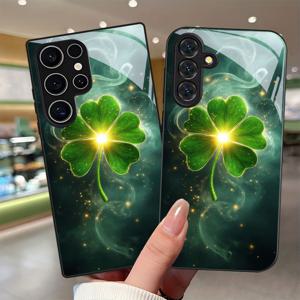 TEMU 휴대폰 케이스 - 신비로운 네잎 클로버 패턴 휴대폰 케이스, 삼성 갤럭시 S9+/S10/S20+/S20 울트라/S21 5G/S21+/S22/S23 플러스/S24 플러스/S25/S25 엣지/노트 9/노트 10/노트 10+/노트 20/노트 719 울트라 호환, 낙하 방지 강화 유리 보호 케이스