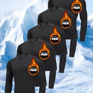 TEMU 5개 세트 따뜻하고 두꺼운 가을/겨울용 기모 속옷, 피트니스, 스포츠, 런닝, 농구 및 스키 훈련에 적합