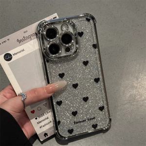TEMU 폰 케이스: 그라데이션 글리터 블랙 하트 디자인 아이폰 17, 16 프로 맥스 호환, 15 프로, 15 프로 맥스 & 애플 13 / 14 방탄 쇼크프루프 폰 쉘, 스마트폰 케이스, 모바일 커버, 트렌디한 모바일 쉘, 스타일리시 폰 액세서리, 내구성 있는 폰 보호 케이스, 강화된 코너, 쇼크프루프 쉘, 패션 애호가, 테크 애호가용
