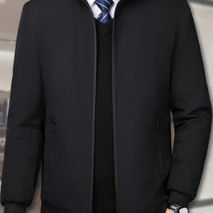 TEMU 남성용 경량 비즈니스 재킷 - 클래식 디자인, 블랙/네이비 오피스 코트, 방풍 재킷, 지퍼 프론트, 스탠드 칼라, 지퍼 포켓 특징, 공식 및 캐주얼 행사 모두에 적합
