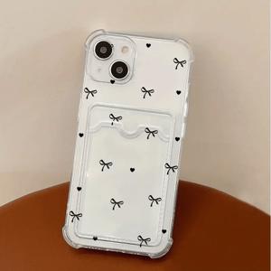 TEMU 폰 케이스: 보우 패턴 방탄 카드 홀더 폰 케이스 (카드 및 사진용), 아이폰 17 에어, 17 프로 맥스, 17/16, 17 프로, 16 프로, 16 프로 맥스, 15 프로, 15 프로 맥스, 14, 14 프로 맥스, 13, 12, 11, XS 맥스, XR - 방탄 카드 홀더 보호 케이스