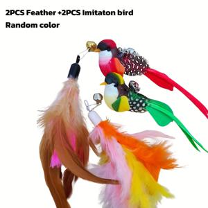 TEMU 2개/4개 고양이 티저 완드 교체용 팁 - 합성 깃털 & 인공 새, 리얼리스틱 플라잉 인터랙티브 레이저/워블 캣, 새끼고양이 & 고양이용, 고양이 완드 호환 (깃털 & 새, 랜덤)