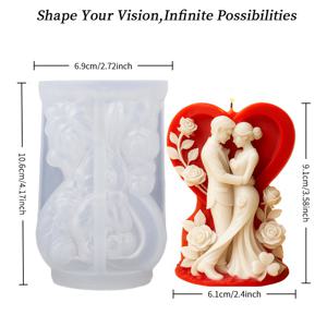 TEMU 레진 캐스팅 몰드 - 발렌타인데이 커플을 위한 로맨틱한 하트 모양 몰드. 사랑스러운 포즈와 주변의 장미의 섬세한 디테일이 특징입니다. 이 유연한 실리콘 몰드는 탈지 및 재사용이 용이합니다.