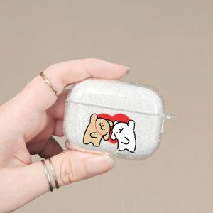 TEMU 귀여운 곰돌이 하트 이어폰 커버가 있는 투명 글리터 소프트 케이스, for 3, for 2, for Pro 2, for Pro, for Pro 3, for 4 호환