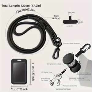 TEMU 분리형 크로스바디 폰 스트랩, 내구성 강화 32인치 확장형 분실방지 방수 랜야드, 아웃도어 스트랩, 폰 슬링, ID 카드 홀더, 스냅 후크 키링, 펜 슬리브, 랍스터 클라스프, ABS 카드 홀더, 폰 케이스 카드 스트랩, 아웃도어 여행, 분실방지, 직장인, 학생 등을 위한 분실방지 액세서리 세트