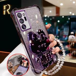 TEMU 휴대폰 케이스 - 삼성 노트 20 울트라 및 노트 20용 보호 케이스, 충격 방지 코너, 3D 토끼 디자인, 메이크업 거울 홀더, 부드러운 팔찌 스타일