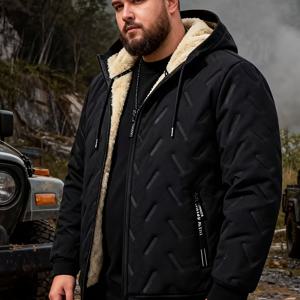 TEMU 플러스 사이즈 남성용 후드 재킷 (겨울용), 따뜻하고 편안함을 위해 디자인, 야외 캐주얼 웨어에 적합, 플러스 사이즈