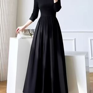 TEMU 신상 여성용 긴팔 원피스, 편안한 하이넥, 신축성 좋고 착용감 좋은 롱 디자인