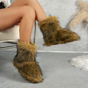 TEMU 여성용 겨울 부츠 - 인조 퍼 포함, 따뜻한 라운드 토 미드 캐프 스노우 부츠, 부드러운 소재 상단 & 밑창, 아이스, 눈길, 캐주얼 착용에 적합한 편안한 날씨용 신발