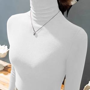 TEMU 여성용 하이넥 보온 베이스 레이어, 단색 슬라우치넥 긴팔 탑, 가을 겨울 레이어링용