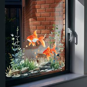 TEMU 정전기력 흡착 창문 필름 1개 - 재사용 가능한 비닐 물고기 스티커, 무광 불규칙한 모양 데칼, 잔여물 없이 탈부착 가능, 유리문, 거울, 샤워실 칸막이 및 장식용