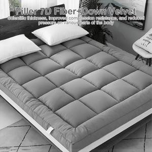 TEMU 10cm 두께 더블 침대 매트리스 토퍼, 플러시 충전재, 퀼트 디자인, 초부드럽고 통기성 좋은 소프트 박스 스타일 퀼팅, 강력한 코너 탄성 밴드, 그레이/화이트