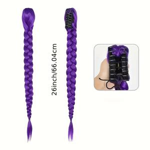 TEMU 1개 애니메이션 캐릭터 보라색 긴 머리 물고기뼈 땋은 클로 포니테일 합성 가발 | 고온 섬유, 할로윈 및 크리스마스 의상에 적합