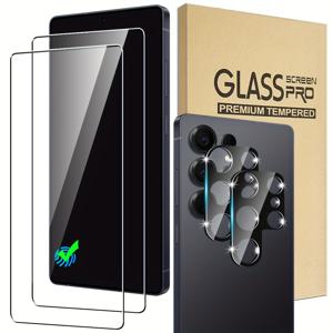 TEMU 갤럭시 S25 울트라용 [2+2팩] 스크린 프로텍터 + 카메라 렌즈 프로텍터, 사운드웨이브 기술 지문 잠금 해제, 삼성 갤럭시 S25 & S25 플러스/ S25+용 풀 커버리지 강화 유리 스크린 프로텍터