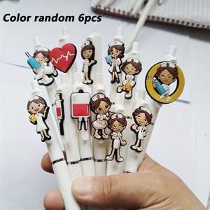 TEMU 파인 간호사 테마 패치 펜, PVC 소프트 젤 패치 펜, 의사/간호사 젤펜, 랜덤 6개