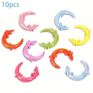 TEMU 10개 컬러 달걀형 비즈, 코팅 아크릴 비즈 - 나비, 별, 달 디자인, DIY 휴대폰 체인 및 키체인, 볼펜 액세서리용