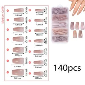 TEMU 112개/140개 1박스 5가지 색상 짧은 코핀/아몬드/타원형/정사각형 네일 팁, 14가지 다양한 사이즈 아크릴 네일 팁 풀 세트, 여성 데일리 라이프 및 파티에 적합, 네일 살롱 프레스 온 네일 젤 네일 세트