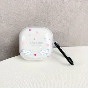 TEMU S6657 날개 달린 화려한 별 패턴 이어버드 케이스, 삼성 갤럭시 버즈2/프로/갤럭시 버즈 라이브/FE용, 갤럭시 버즈2 프로용 보호 커버, FE 이어버드 보호 케이스, 갤럭시 버즈 프로용 소프트 케이스