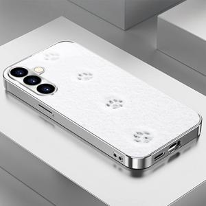 TEMU 휴대폰 케이스 - 눈이 내리는 발자국 패턴, 전기 도금 은색 강화 유리 휴대폰 케이스, 삼성 갤럭시 S25/S24/S23/S22/S21/S20/노트 20/A04/A05/A10/A12/A13/A14/A15/A20/A21S/A22/A23/A24/A25/A31/A32/A33/A35/A34/A50/A51/A52/A53/A54/A55/A 호환