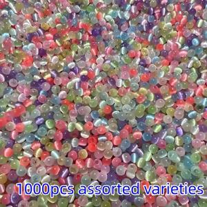 TEMU 4mm 고품질 유리 고양이 눈 씨앗 비즈 1000/500개입, 다양한 색상의 직선 구멍 라운드 비즈, 주얼리 제작, 귀걸이, 팔찌, 목걸이 및 공예에 적합, 완벽한 휴일 선물 비즈, 비즈 모음