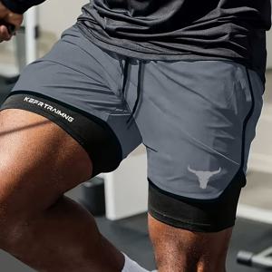 TEMU 남성용 퀵 드라이 통기성 트레이닝 반바지, 패셔너블한 소머리 프린트, 해변 및 운동 활동에 적합