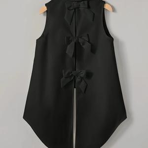 TEMU 우아한 레드 여성용 민소매 탑, 백 슬릿 및 리본 디자인, 루즈핏