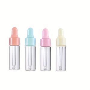 TEMU 4개/8개 세트 병, 여행용 재충전 유리병, 투명 소형 드로퍼병, 컬러 고무 드로퍼 뚜껑이 있는 빈병, 에센셜 오일 리필병