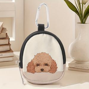 TEMU 귀여운 테디 강아지 패턴 프린트 미니 지갑, 가벼운 지퍼 동전 지갑, 후크 클립 포함, 이어폰 키 케이스, 남녀 공용