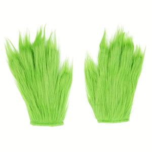 TEMU 할로윈 및 크리스마스 코스튬용 녹색 플러시 몬스터 장갑 한 쌍, 역할 놀이 및 사진 촬영 소품으로 완벽