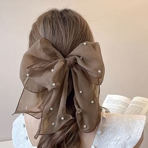 TEMU 싱글 레이스 리본 장식 헤어 클립 - 구슬 장식, 플로럴 디자인, 여성용, 발렌타인데이 선물용