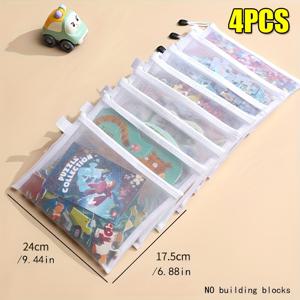 TEMU 4개 메시 수납 가방 | 통기성 좋은 투명 정리함, 지퍼 및 드로스트링 포함, 장난감, 공예품 및 문서 보관 | 가정 및 사무실 사용에 적합, 문서 정리 | 재미있는 디자인 | 메시 소재, 스크랩북 보관