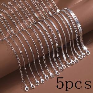 TEMU 5개 스테인리스 스틸 팔찌 - 은색 여성용 조절 가능한 은색 참 반지, 및 스태킹에 적합. 길이: 6.69인치 + 1.97인치