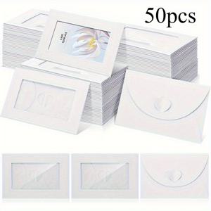 TEMU 50/100개 미니 모종 크라프트 종이 선물 카드 봉투 (하트 잠금 장치 포함) - 10.16 X Cm 결혼식, 기업 행사용 우아한 감사 카드 - 밝은 갈색/흰색 자체 접착 인사 카드 홀더