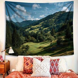 TEMU 2D 평면, 1개 우아한 녹색 언덕 나무 태피스트리 벽걸이 - 가벼운 기계 세탁 가능 녹색 배경 풍경과 나무, 침실, 결혼식, 파티 장식용 쉬운 걸이 - 사계절용 다용도 중립 예술, 2D 평면